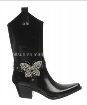 Black PVC Rain Boot with Butterfly