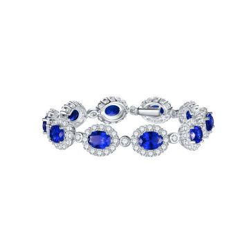 18K White Gold Plated 925 Sterling Silver Luxury Lab-Grown Blue Sapphire Tennis Bracelet