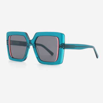 Rectangular Oversize Lamination Acetate Female Sunglasses 23A8079