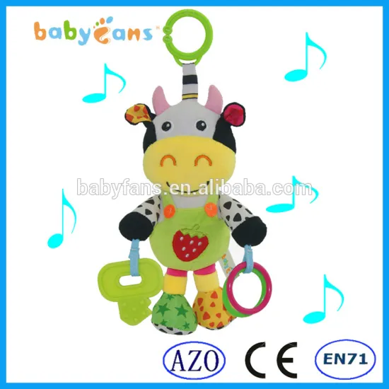 Infant Cow Dolls Animals baby toys plush musical line cheap wholesale import from china