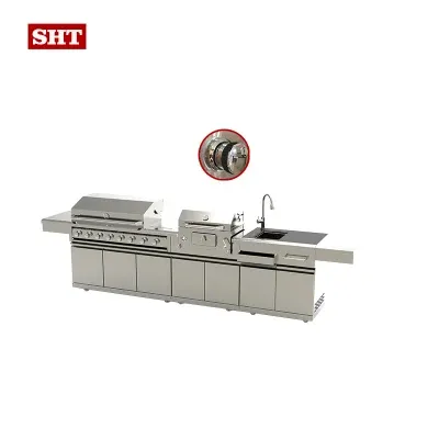 BBQ Island Outdoor Kitchen Granite Countertop BBQ Grill Cabinet