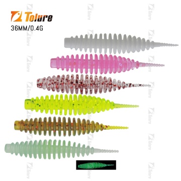 Lure de pêche TPR Worm en plastique souple 0,4 g 3,6 cm 10pcs / sac Appât artificiel pour la truite