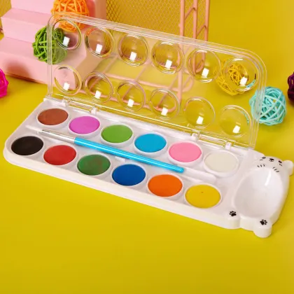 Portable Watercolor Paint Set - Cute Cartoon Gouache for Kids