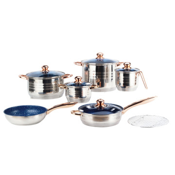 12 pieces blue transparent tampered lid cookware set