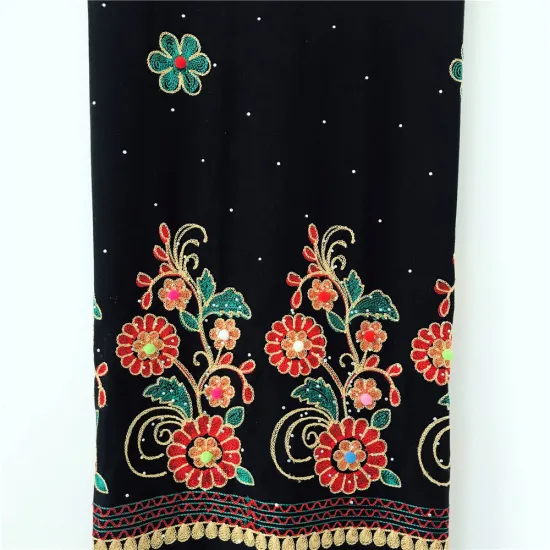 Spun Rayon Plein Dyed With Embroidery Fabric