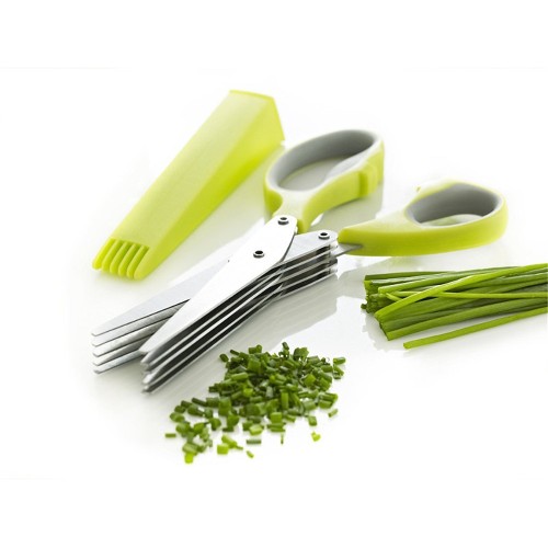 stainless steel 5 layers blades vegetable onion scallion herb scissors with cleaning brush for kitchen & office