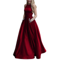 Frauen lang Perlenhalter Satin Prom Kleid