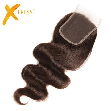 2018 new style x-tress whole sale price 100%   remy human hair  4*4 lace frontal closure 4# color for woman