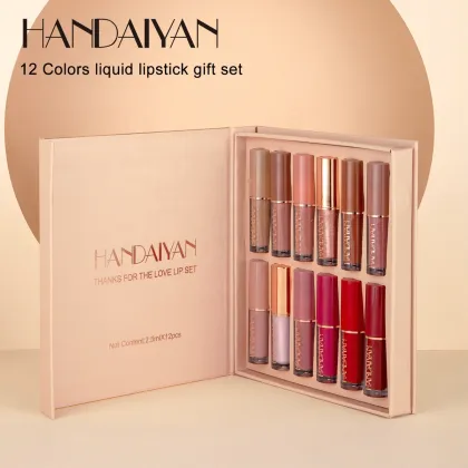 Handaiyan Cosmetics 12-Color Waterproof Liquid Matte Lipstick and Glossy Lip Gloss Set