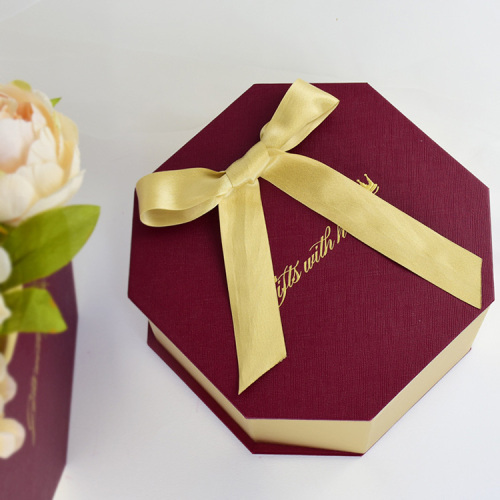 Octagon Flower Present Gift Box with Ribbon