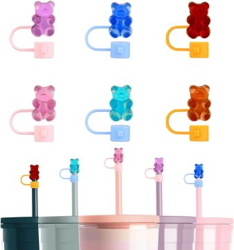 Nuovo design Coprini di orso in silicone Cap di copertura con tappo di fuoriuscita e prevenzione di perdite: accessori Stanley che bevono topper di paglia