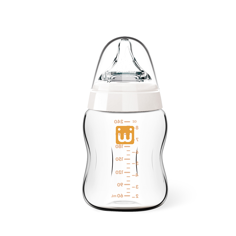 Стъклена бутилка за хранене за бебета с широко гърло 240ml