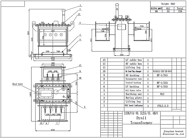 10kva distribution transformer drawing