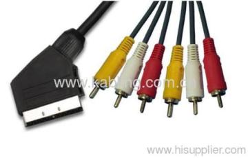 Scart Cable Plug To 6 Rca Plug 