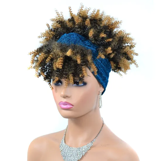 Wholesale Natural Blonde Black Heat Resistant Kinky Cruly Afro Short Wig Synthetic Hair Women's Headband Wigs For Black Women