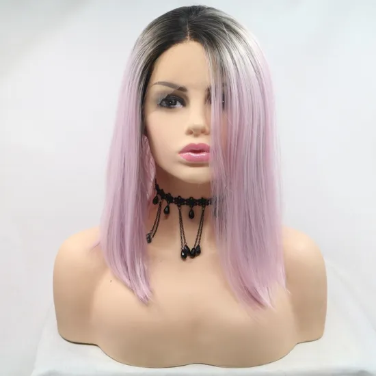 Vigorous ombre short bob blonde premium high quality straight wholesale black women synthetic hair wigs with lace front