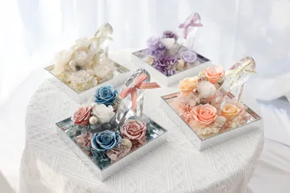 Eternal Rose in Cinderella Crystal Shoes: Preserved Flower Gifts for Weddings and Valentine's Day