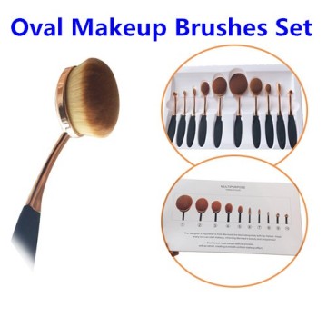 10 Pcs Rose Gold Oval Make up Brush Set, Professional Makeup Tools