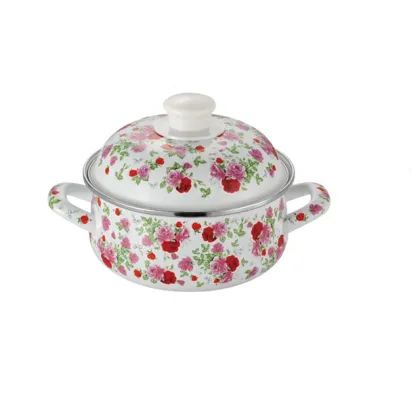 Hanhong Chinese Antique Enamel Cast Iron Sauce Pot with Double Ears