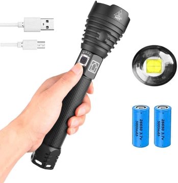 6000 Lumens XHP90 Zoomable Flashlight: Super Bright LED Torch with USB Recharging for Camping