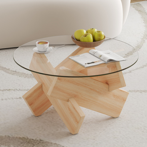 Modern Circular Glass Coffee Table with MDF Legs