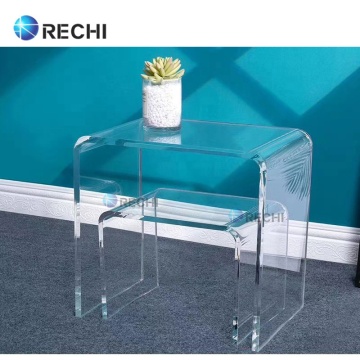 RECHI Custom Modern Clear Acrylic Furniture: Bedside Tables, Shower Benches, Stools & Chairs with Curved Seats