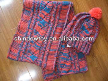 Simple custom beanie knitted hat and scarf colorful for female