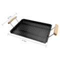 Wooden Handle Non-Stick Coating Grill Basket Stainless Steel