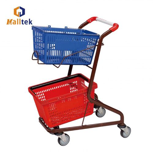 Shop Basket Trolley Zinc Plated Grocery Shop Two Basket Trolley Factory