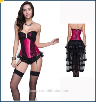 Women Sexy Lace Bling Back Strap Corset red
