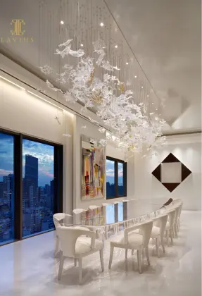 Long contemporary dining table chandelier