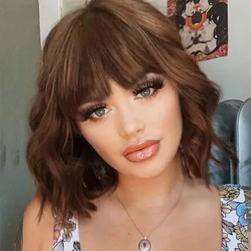 Wholesale Short Wig Synthetic Wigs with Bangs for Women Water Wave Natural Bob Wigs False Hair