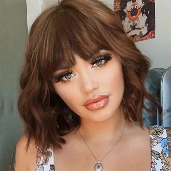 Wholesale Short Wig Synthetic Wigs with Bangs for Women Water Wave Natural Bob Wigs False Hair