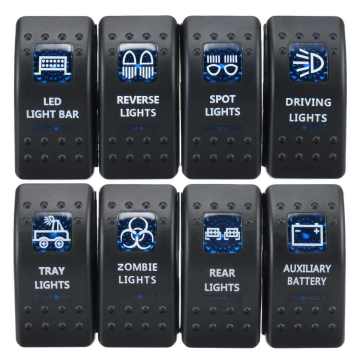 Switch rocker 5-pin kalis air dengan LED merah dual biru untuk bot kereta 12V/24V SPST ON-OFF