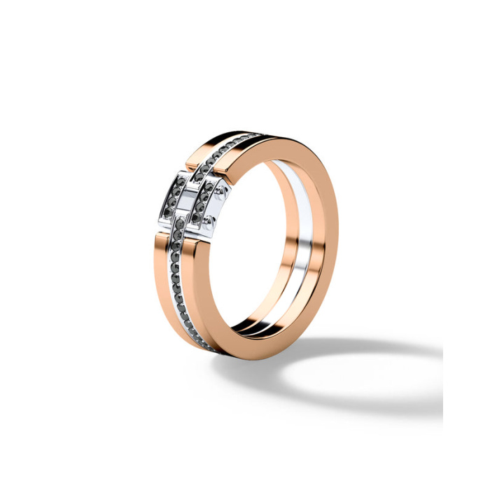 Anel masculino moderno em ouro rosa 18K em dois tons