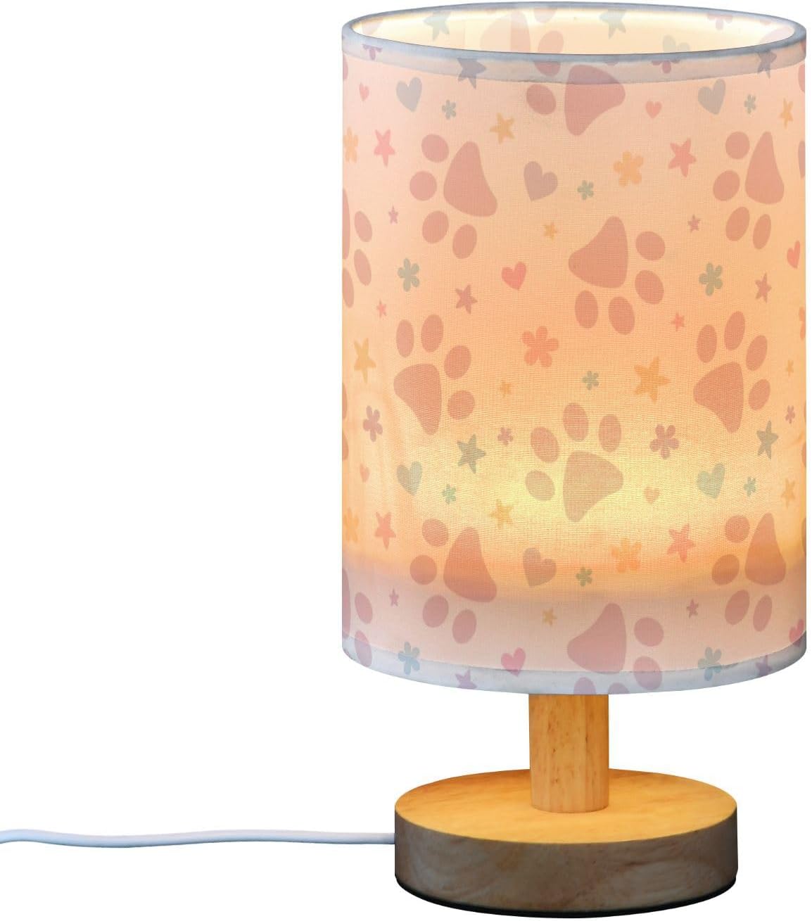 T250918 Wooden base table lamp printed fabric shade (13)