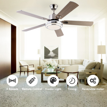 52 Inch Large Ceiling Fan with 5 Wood Blades, DC Motor, LED Light for Living and Dining Rooms