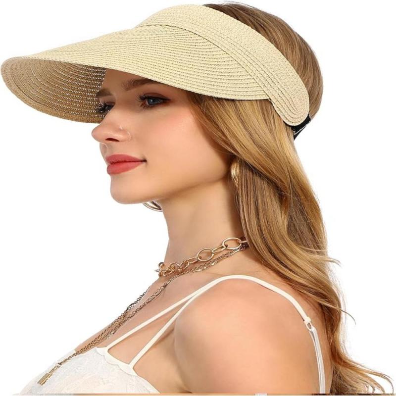Womens Beach Straw Sun Visor Hat