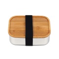 Wooden Lid Rectangular Layer Metal Bento Box