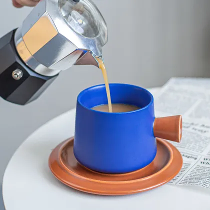 Klein Solid Colors Ceramic Cup Cappuccino Simple Ceramic Tea Cup And Saucer Black Coffee Cup With Saucer Set