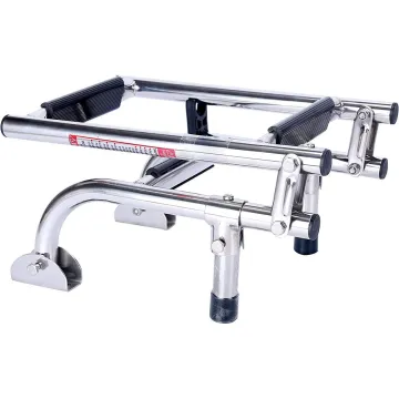 Small Stainless Steel Stern Mount Pontoon Boat Ladder with Rubber Grips - 3 Steps Folding Transom Mount