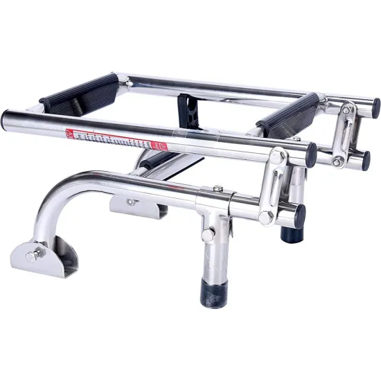 Small Stainless Steel Stern Mount Pontoon Boat Ladder with Rubber Grips - 3 Steps Folding Transom Mount