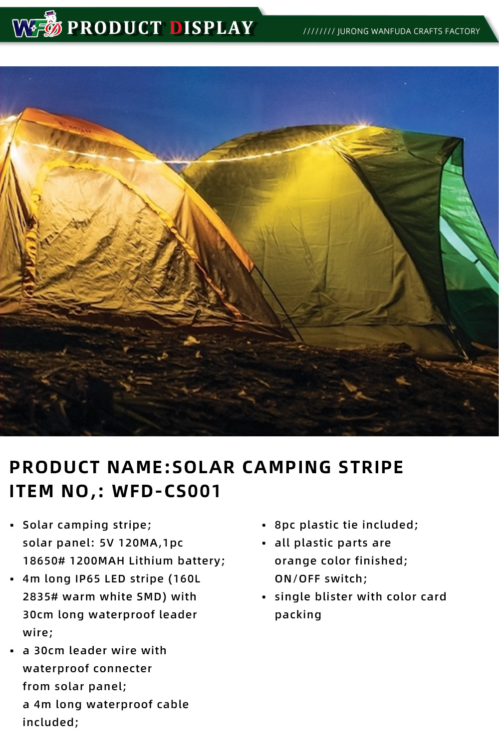1-SOLAR CAMPING STRIPE ITEM NO WFD-CS001-x