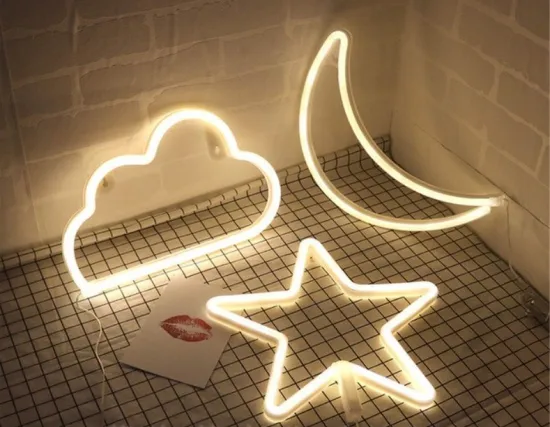 Popular Crescent Moon Design Birthday Strip with Good Vibes Only Neon Lights