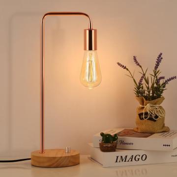 Moderne Schreibtischlampe mit Holzbasis Roségold