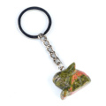 Unakite Handmade Craved 1.0 Inch Rabbit Pendant 7 Chackra Key Chain