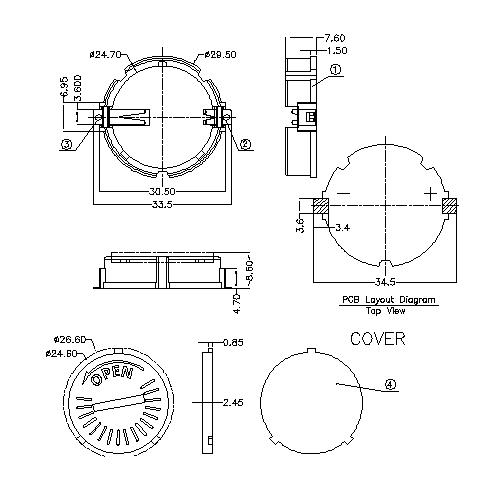 Coin Cell Holders FOR CR2450B BT-M-SN-R-CR2450B