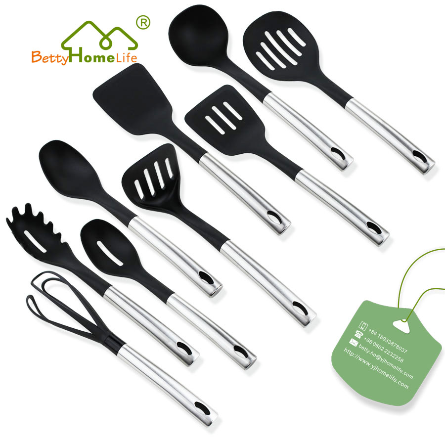 Set di utensili da cucina in nylon con maniglia in acciaio inossidabile 9PCS