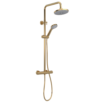 Brushed Brass Round Thermostatic Bar Shower with Telescopic Kit Bathtub Mixer Faucet