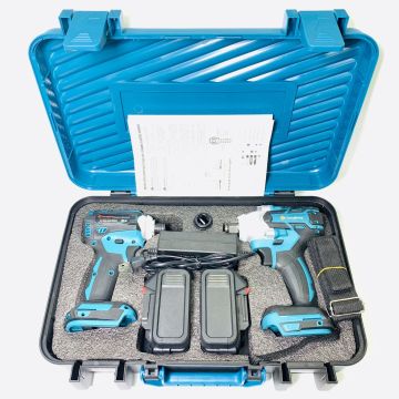 2-Piece Set: High-Efficiency Rechargeable Lithium-Ion Cordless Power Tools with Brushless Impact Wrench & Screwdriver Kit